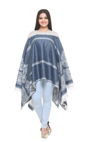 Womens Shawl Wrap Scarf - Blue/White