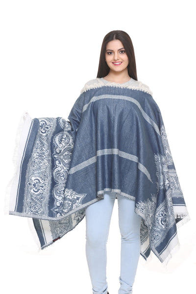 Womens Shawl Wrap Scarf - Blue/White