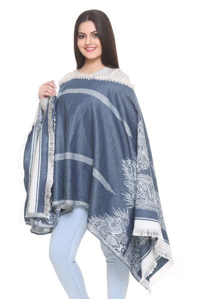 Womens Shawl Wrap Scarf - Blue/White