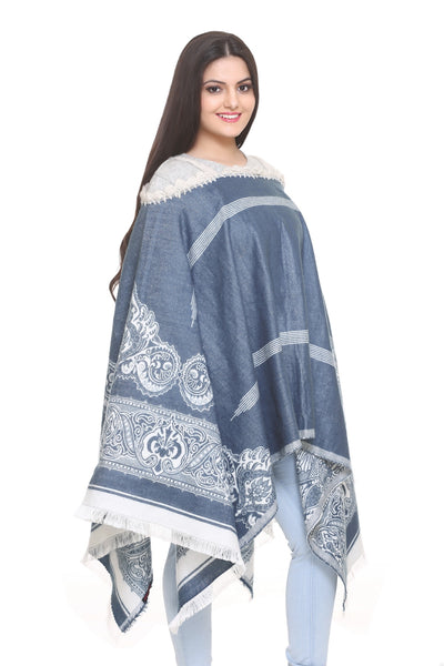 Womens Shawl Wrap Scarf - Blue/White