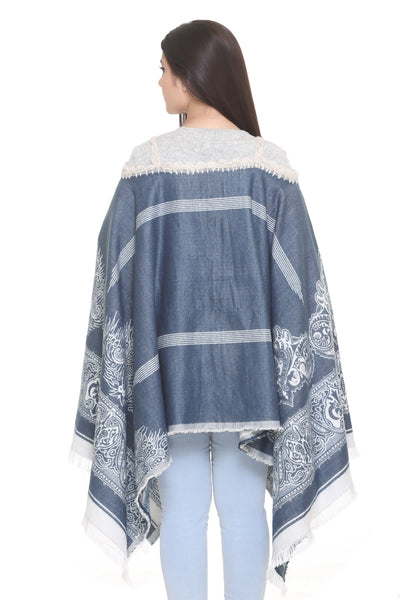 Womens Shawl Wrap Scarf - Blue/White